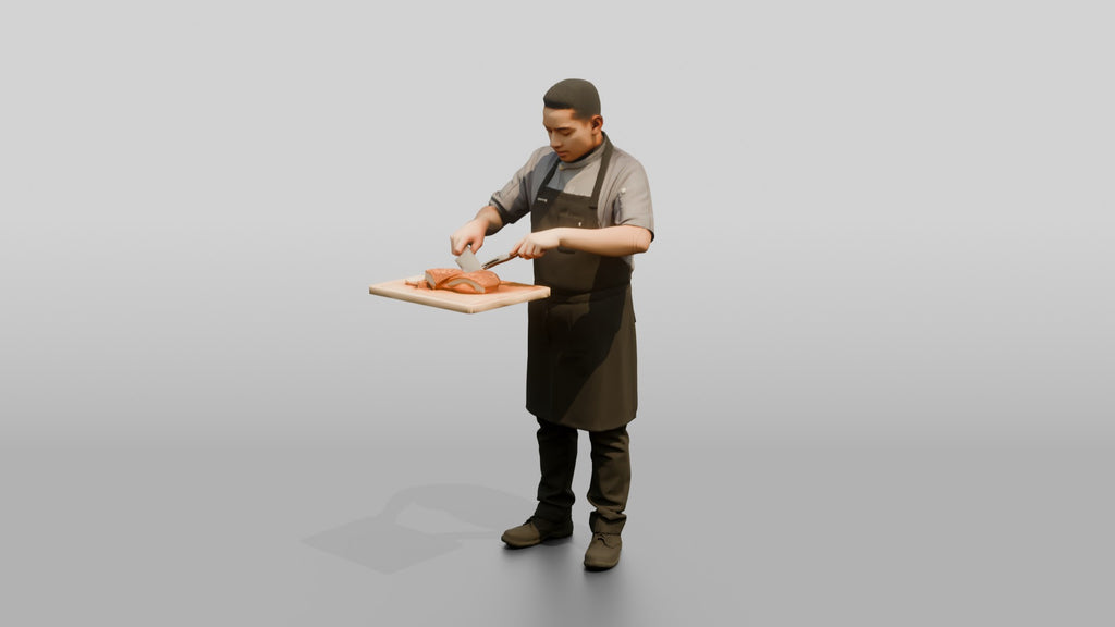 Line Cook Carving Roast Pork Belly