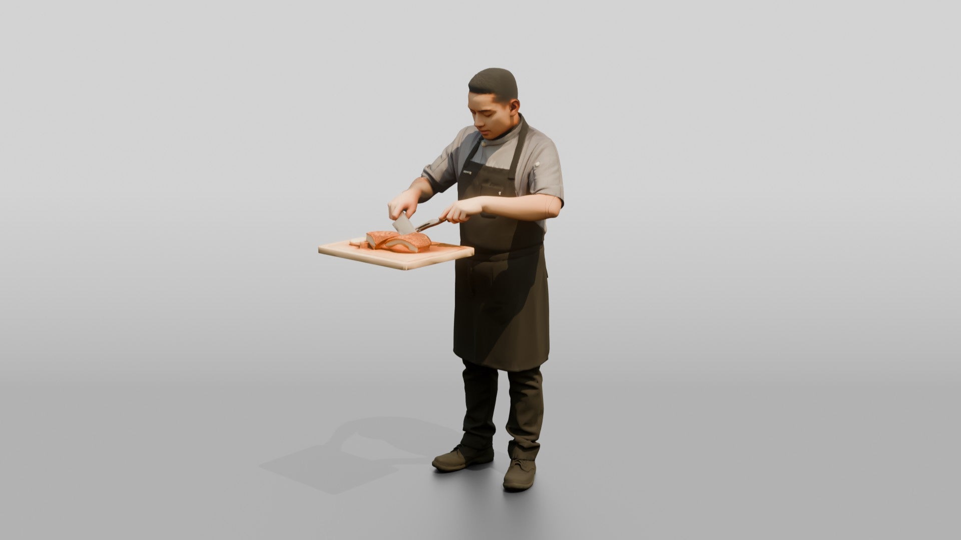 Line Cook Carving Roast Pork Belly