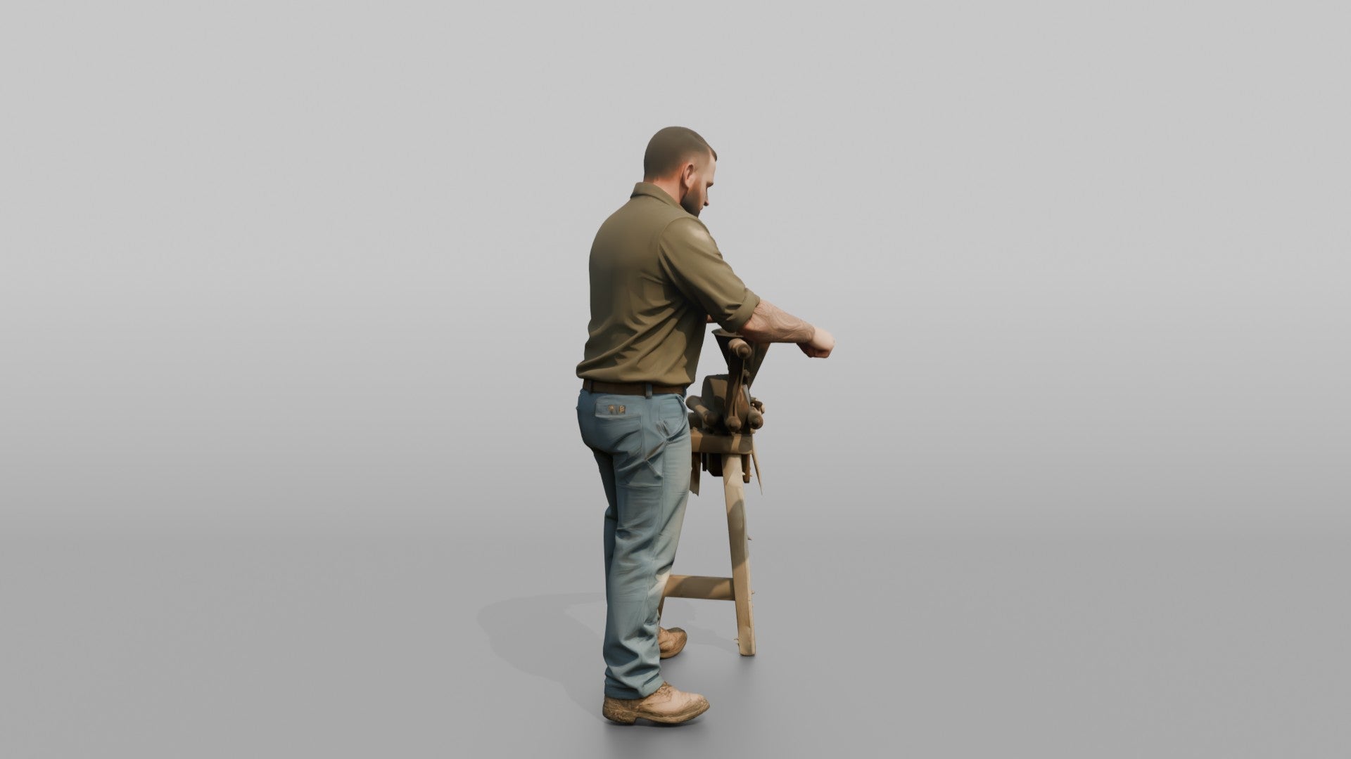 Farmer Operating Hand Cranked Corn Sheller