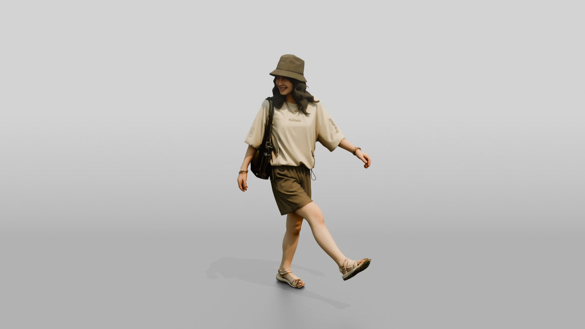 Woman Kicking Up Wet Sand Walking - 3D character model, view 5