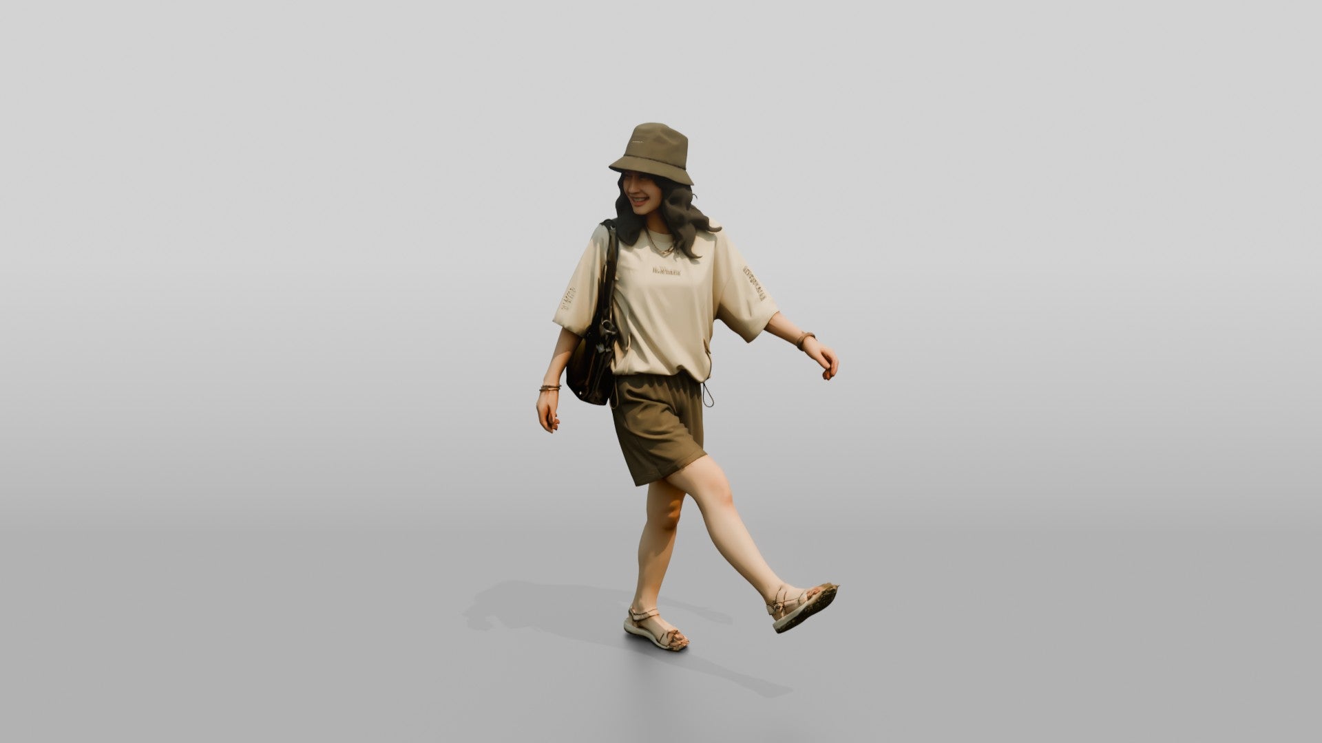 Woman Kicking Up Wet Sand Walking