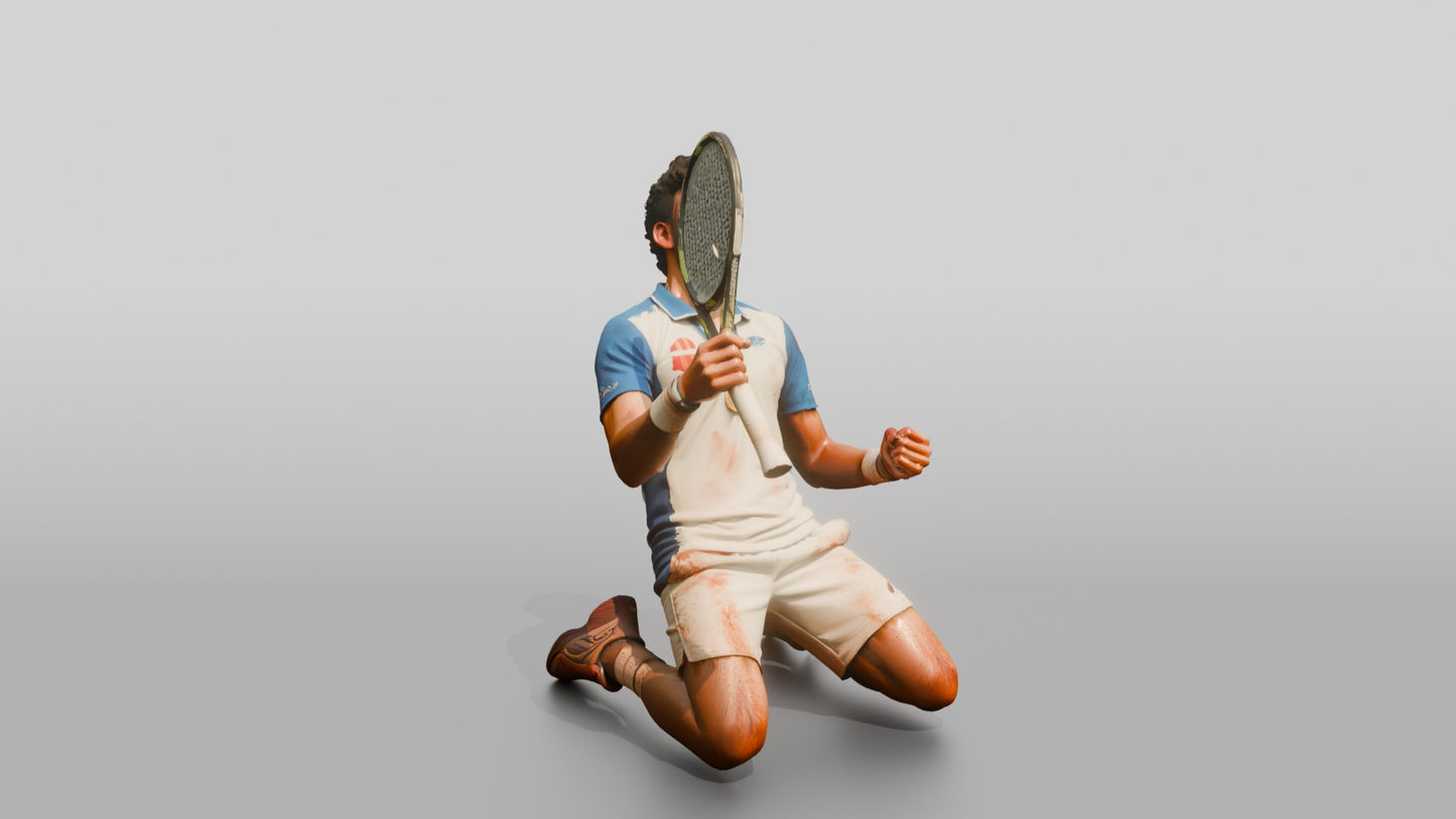 Male Tennis Player Sliding on His Knees in Celebration