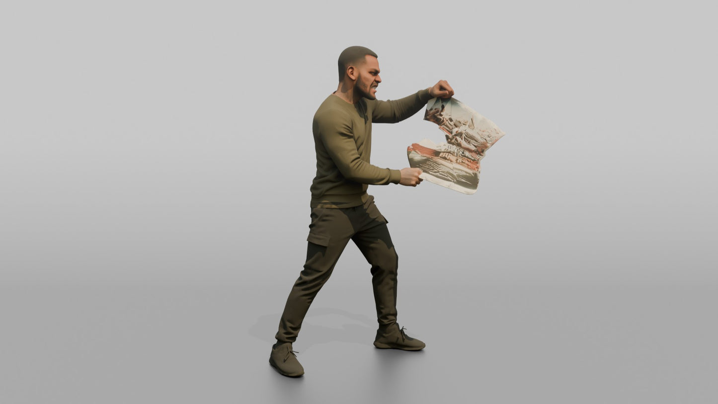 Protester Man Tearing Up a Newspaper