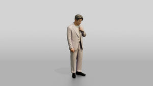 Man Adjusting Collar in Lavender Suit - 3D character model, view 1