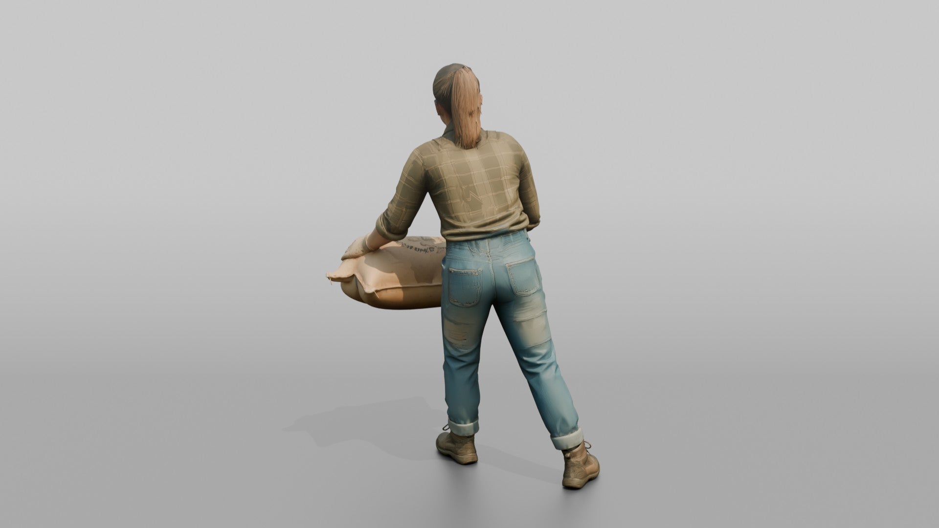 Farmer Loading Burlap Sacks Of Potatoes Onto Wooden