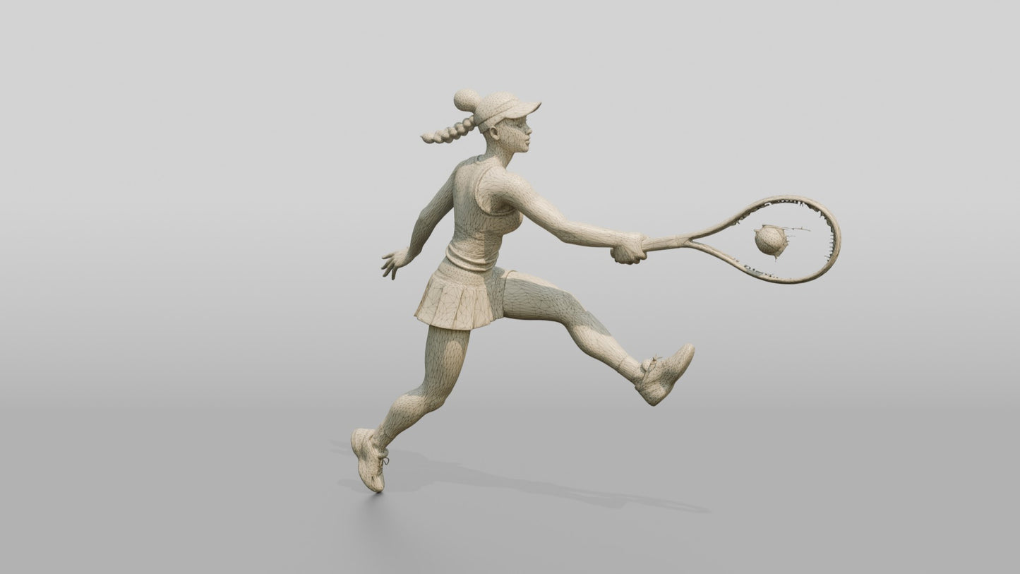 Female Tennis Player Hitting a Cross-Court Volley