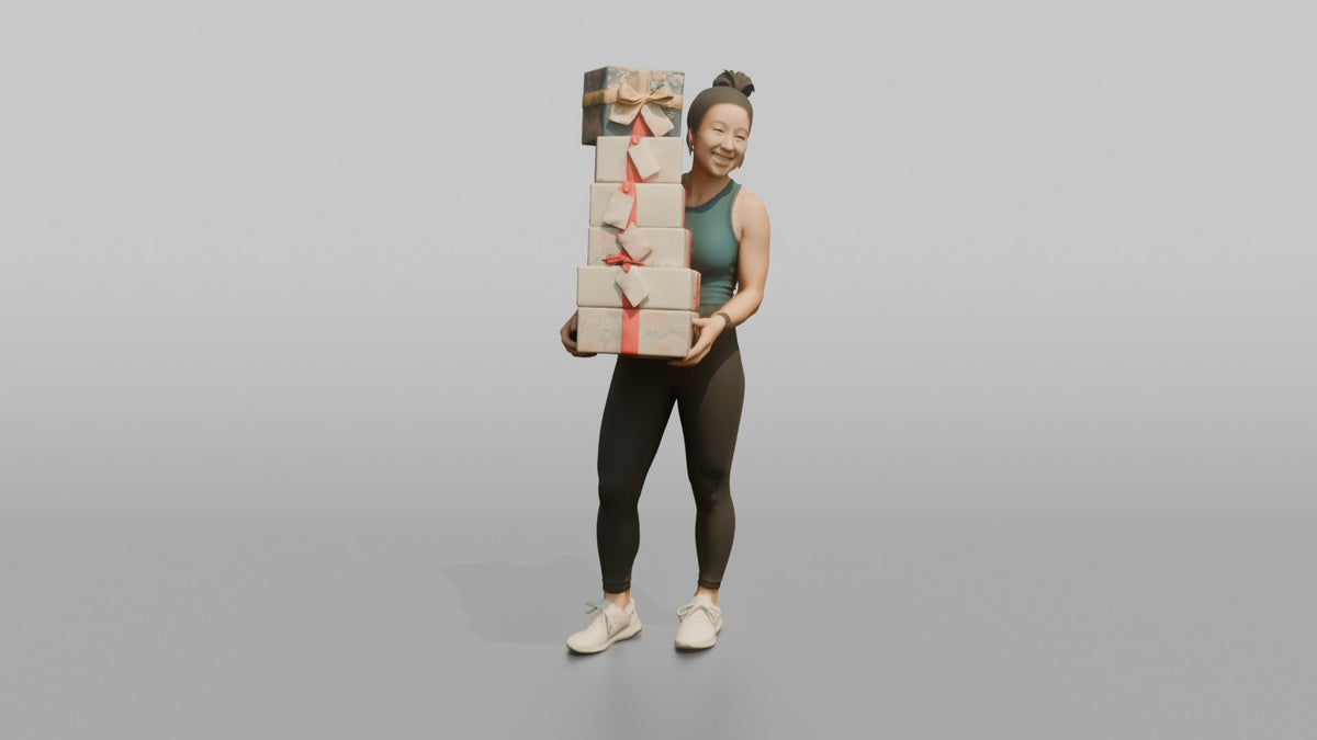 Mother Carrying A Stack Of Gift-wrapped Presents - 3D character model, view 5