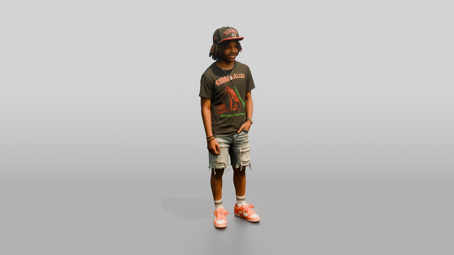 African-American Teen Boy in Vintage Streetwear