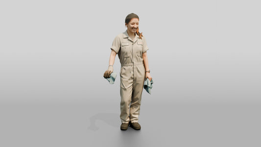 Mechanic Resting Hand on Engine Block - 3D character model, view 1