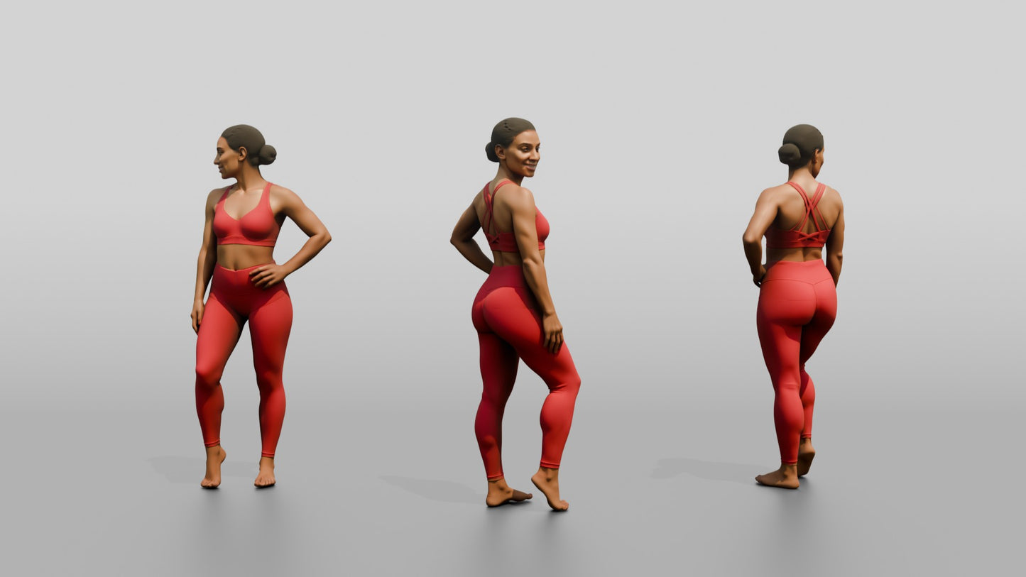 Woman in Red Activewear with Hand on Hip