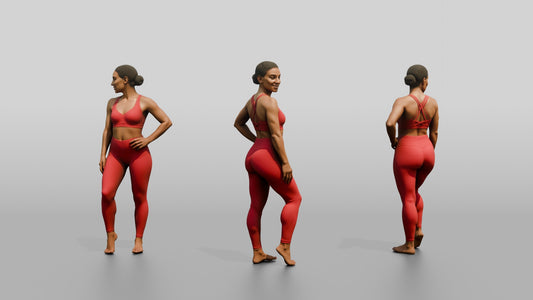 Woman in Red Activewear with Hand on Hip - 3D character model