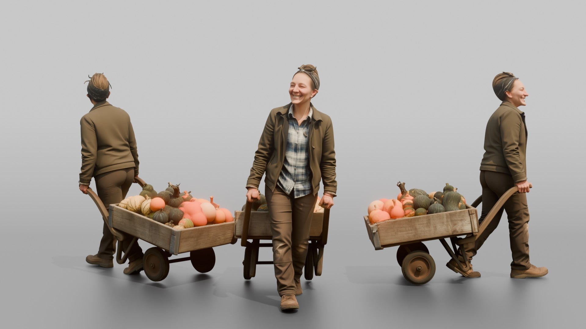 Farmer Pulling Heavy Hand Cart Loaded Organic