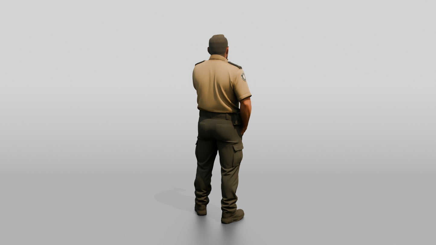 White Male Guard in a Khaki Guard Uniform