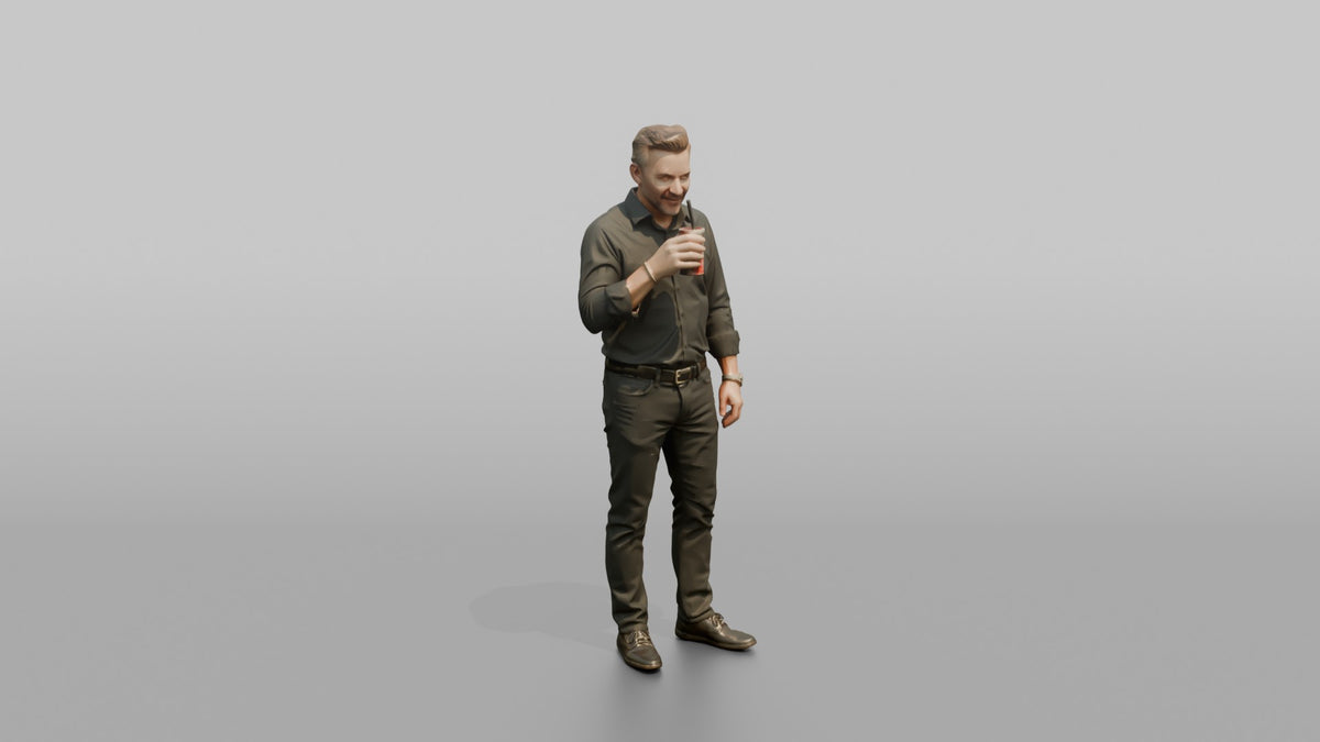 Patron Man Standing Sipping A Cocktail Through A Straw - 3D character model