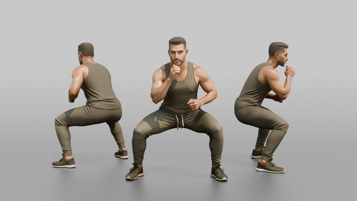 Fitness Influencer Man Doing A Wide-stance Squat - 3D character model, view 1