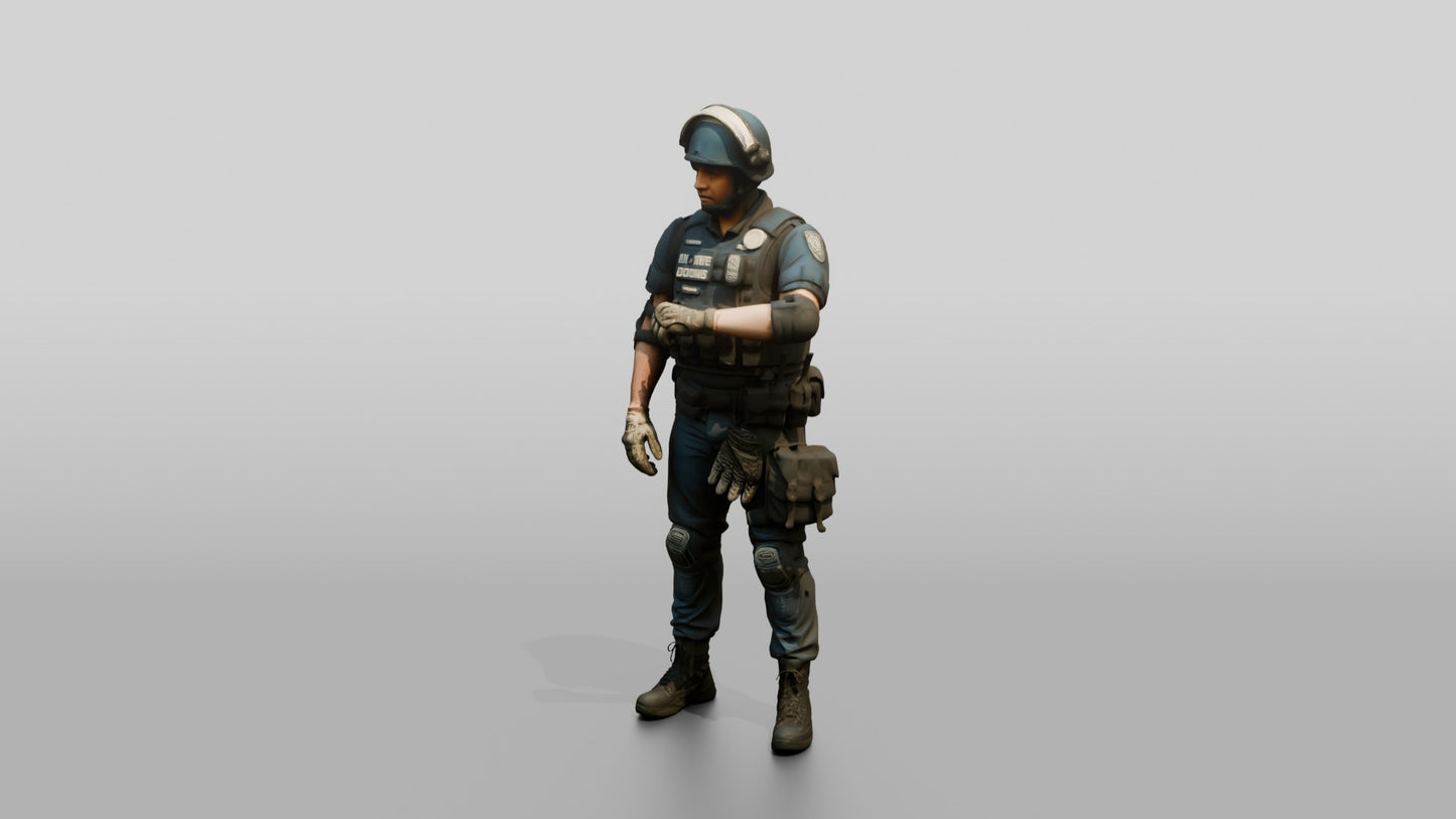 Riot Police Officer Standing in Tactical Gear