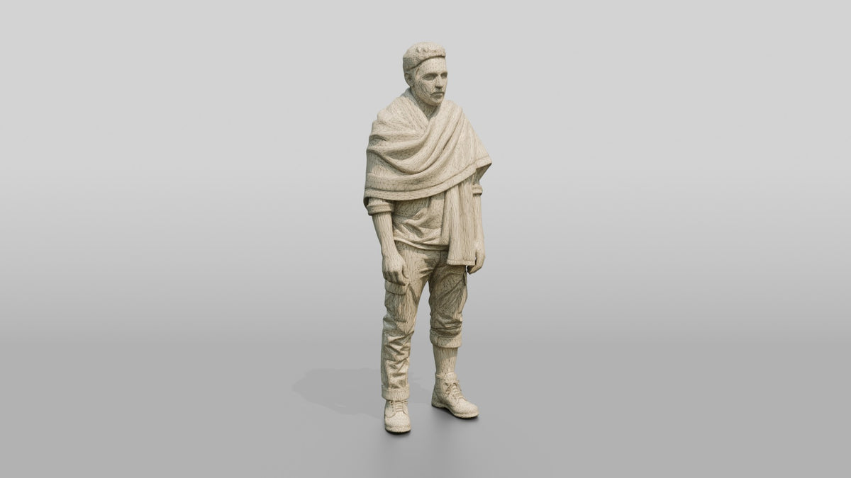 Homeless Man Wrapped in a Dark Utility Blanket - wireframe topology preview
