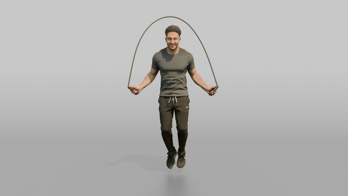Cardio Athlete Man Mid-jump With A Jump Rope - 3D character model, view 5