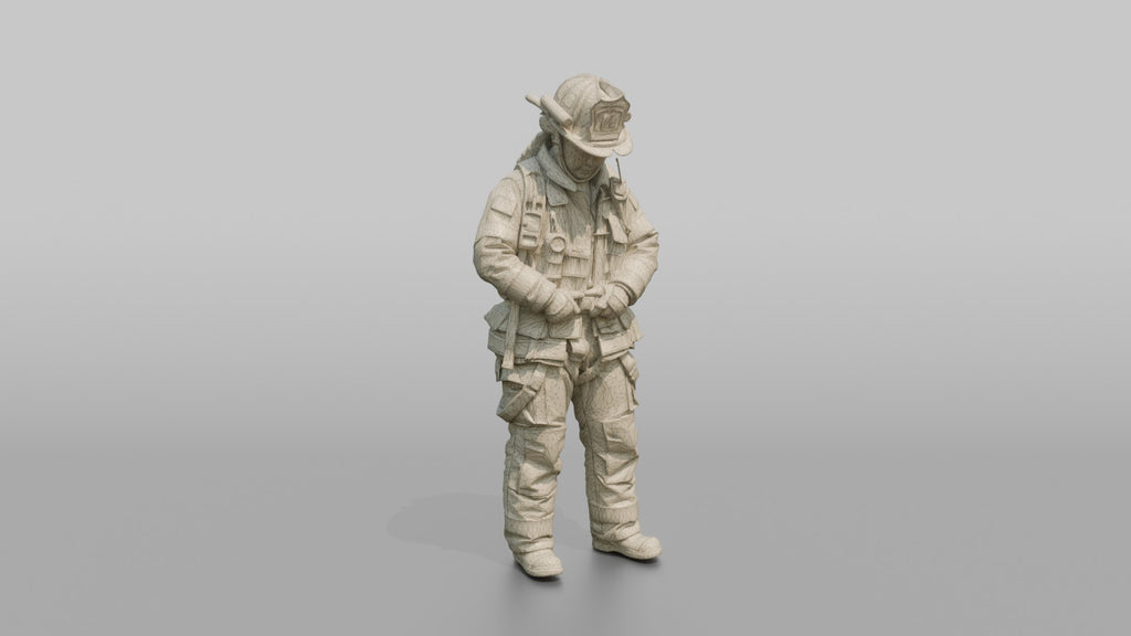 Firefighter Woman Fastening Her Heavy Turnout Jacket Buckles