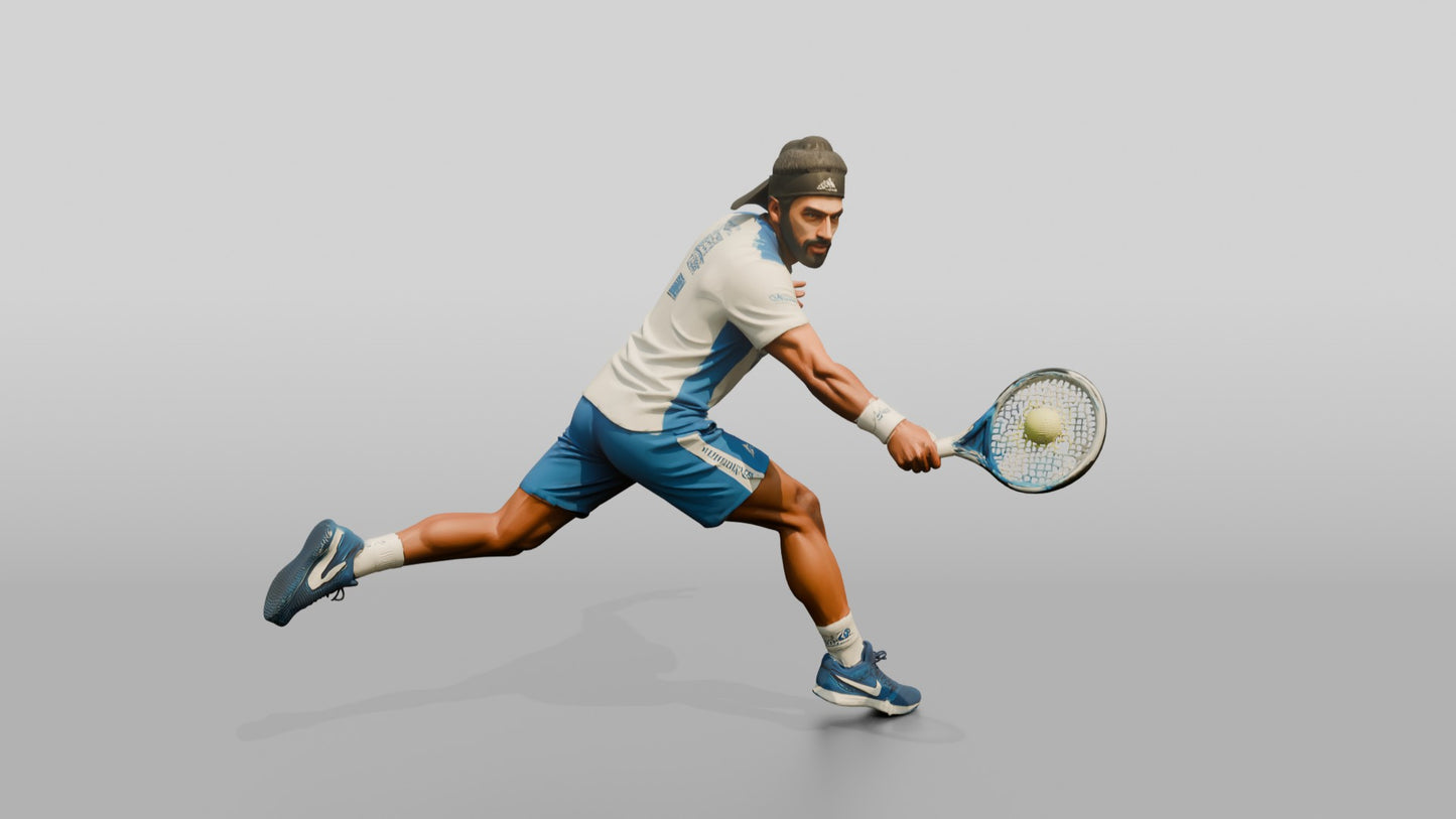 Male Tennis Player Lunging for a Backhand Return
