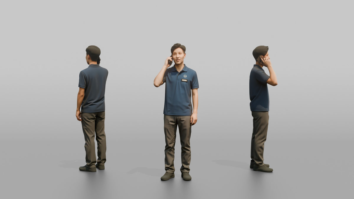 Man Cashier Answering A Phone Call - 3D character model, view 1