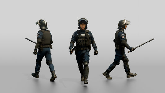 Riot Police Officers Walking with Batons