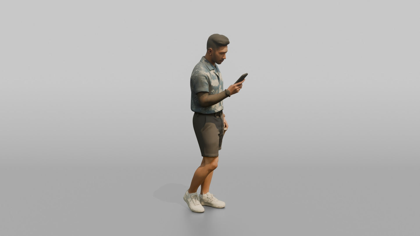 Vacationer Wearing Linen Hawaiian Shirt And Shorts