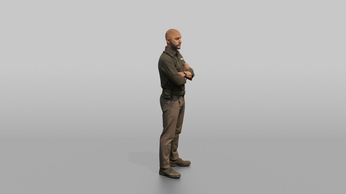 Door Staff Man Arms Crossed, Standing Guard Posture - 3D character model, view 2