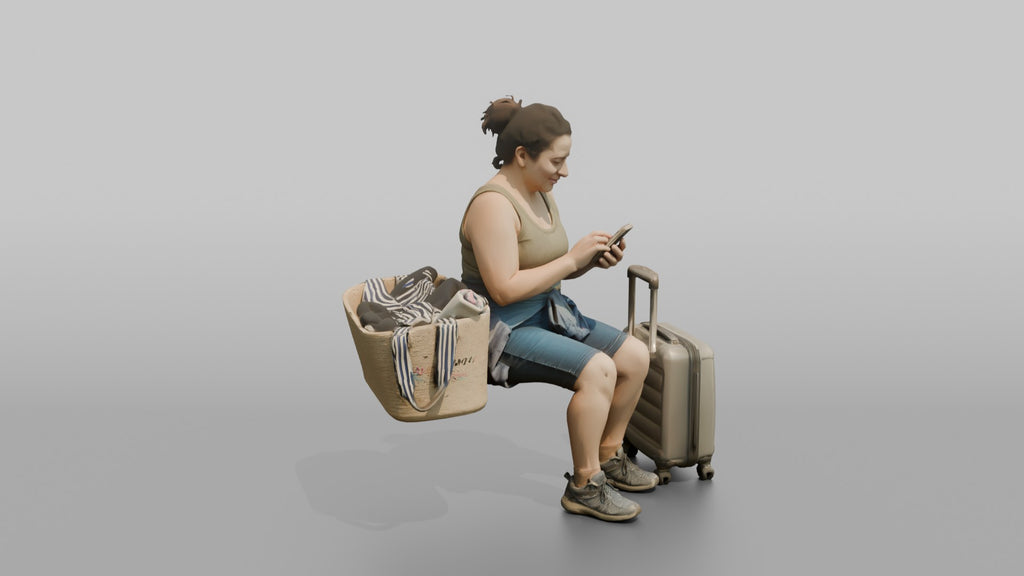 Traveler Scrolling Her Phone At The Gate