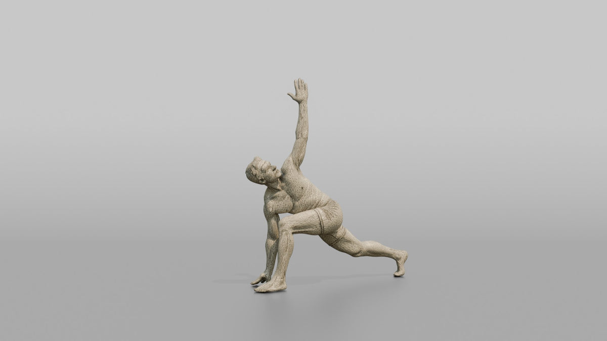 Bodyweight Athlete Man In A Low Lunge With A Twist - wireframe topology preview