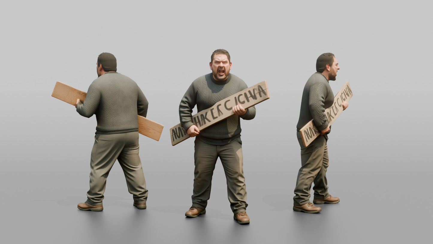 Protester Man Holding a Protest Sign