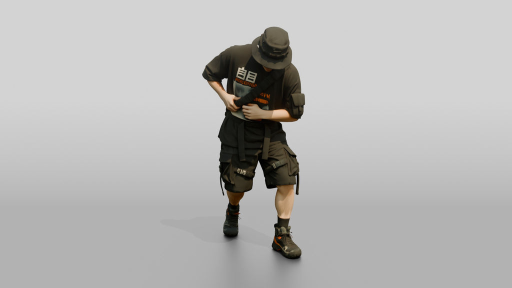 Techwear Man in Graphic Bucket Hat Streetwear