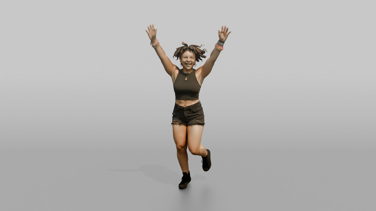 Patron Woman Dancing With Both Hands Up, Glow Stick Bracelets Visible - 3D character model, view 5