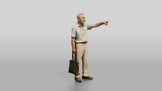 Elderly Tall Croatian Man Pointing at the Distance - 3D character model, view 1