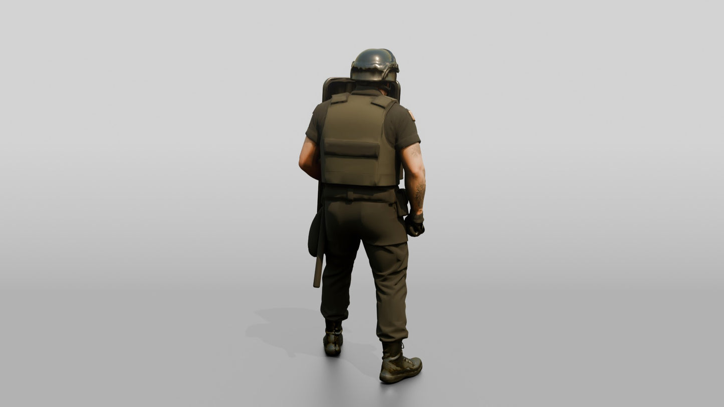 Riot Police Officer with Marked Shield