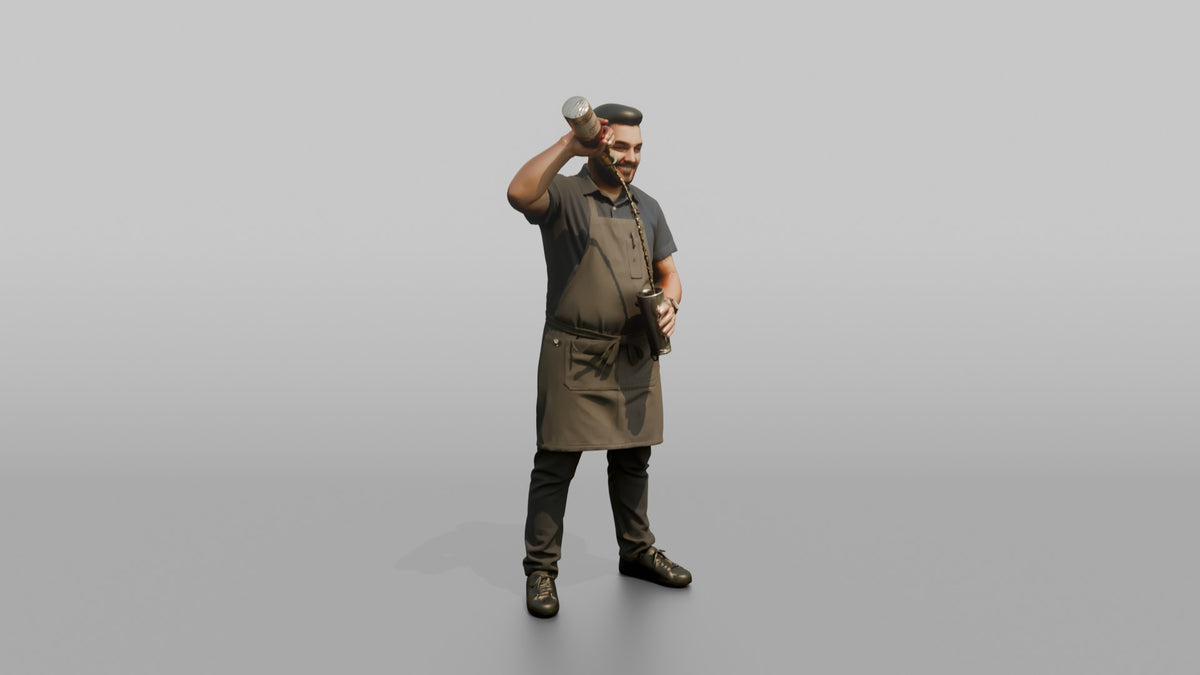 Bartender Man Holding A Bottle Up, Mid-pour - 3D character model