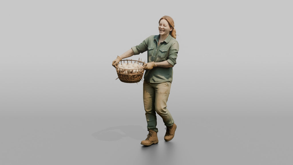 Farmer Carrying Oversized Basket Of Fresh Chicken Eggs