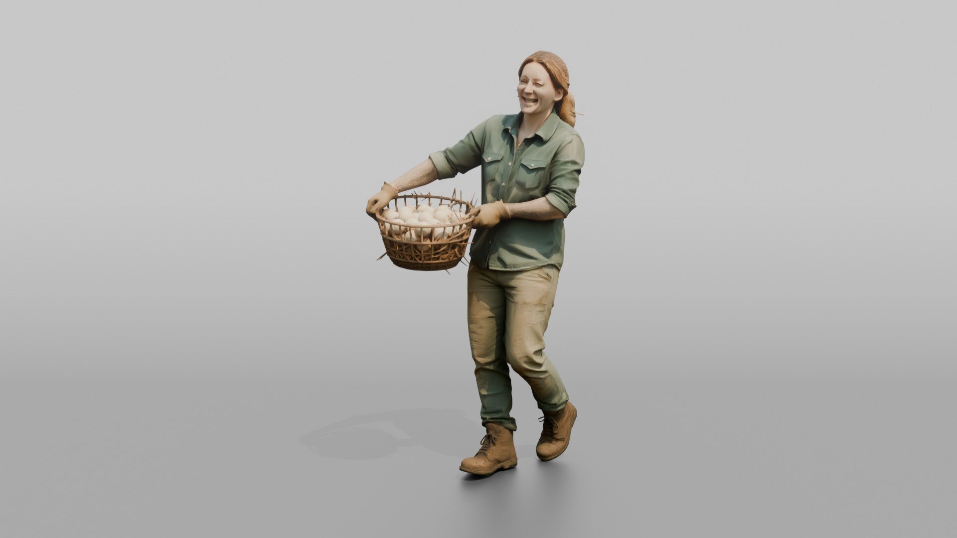 Farmer Carrying Oversized Basket Of Fresh Chicken Eggs