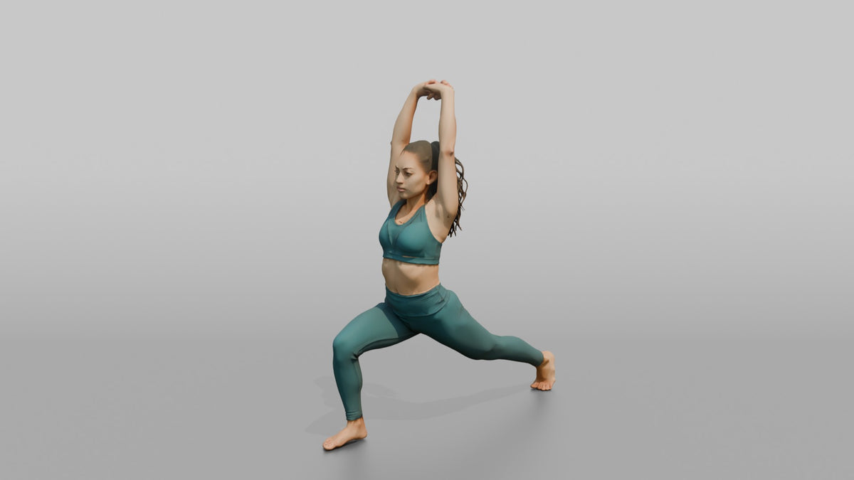 Fitness Influencer Woman Doing A Dynamic Lunge Stretch - 3D character model, view 5