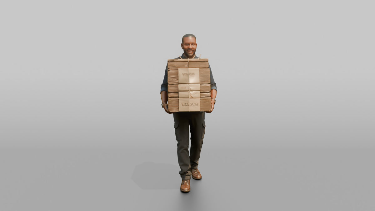 Father Carrying A Stack Of Flattened Moving Boxes - 3D character model
