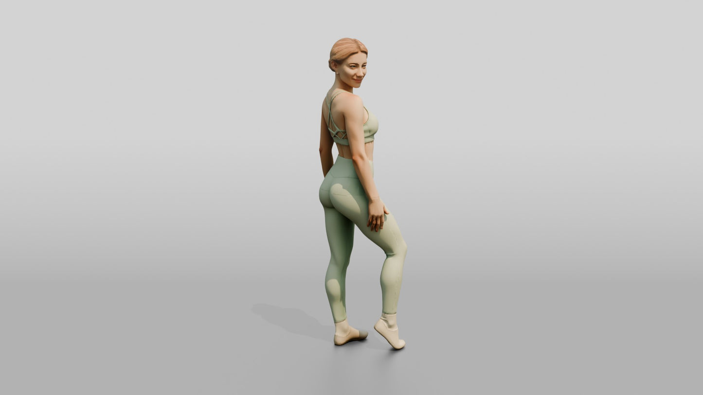 Blonde Woman Standing in Mint Green Activewear