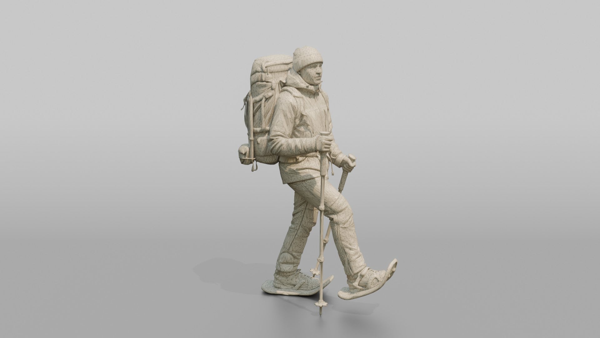Winter Hiker Stepping Through Deep Snow