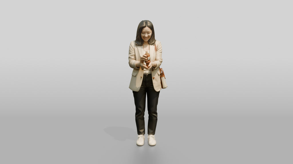 Young Asian Woman Holding Coffee Cup with Crossbody Bag