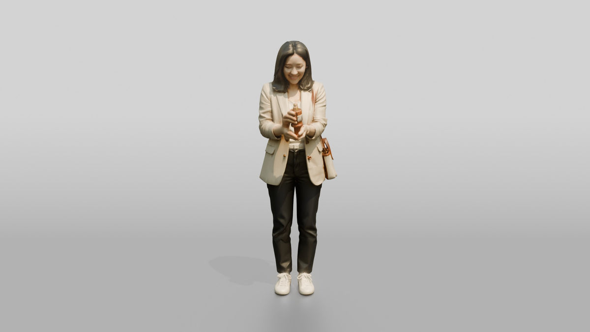 Young Asian Woman Holding Coffee Cup with Crossbody Bag - 3D character model, view 5