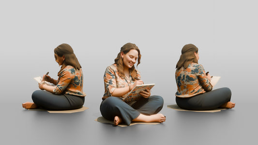 Woman Seated on the Floor with a Tablet