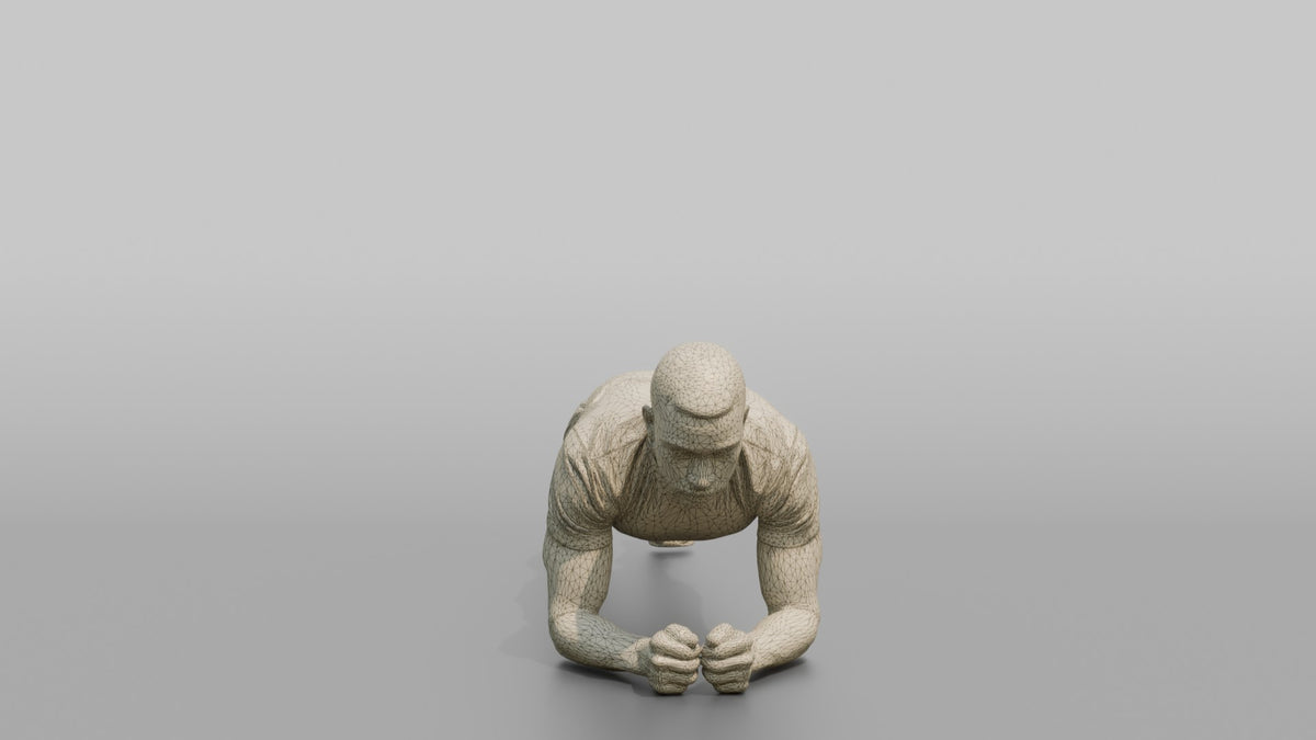 Bodyweight Athlete Man Holding A Plank Position - wireframe topology preview