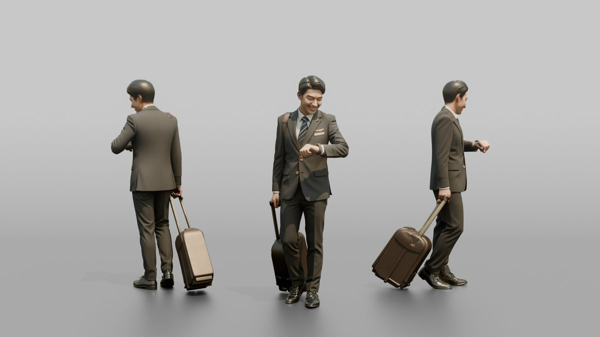 Caucasian Flight Attendant Giving a Polite Nod - 3D character model