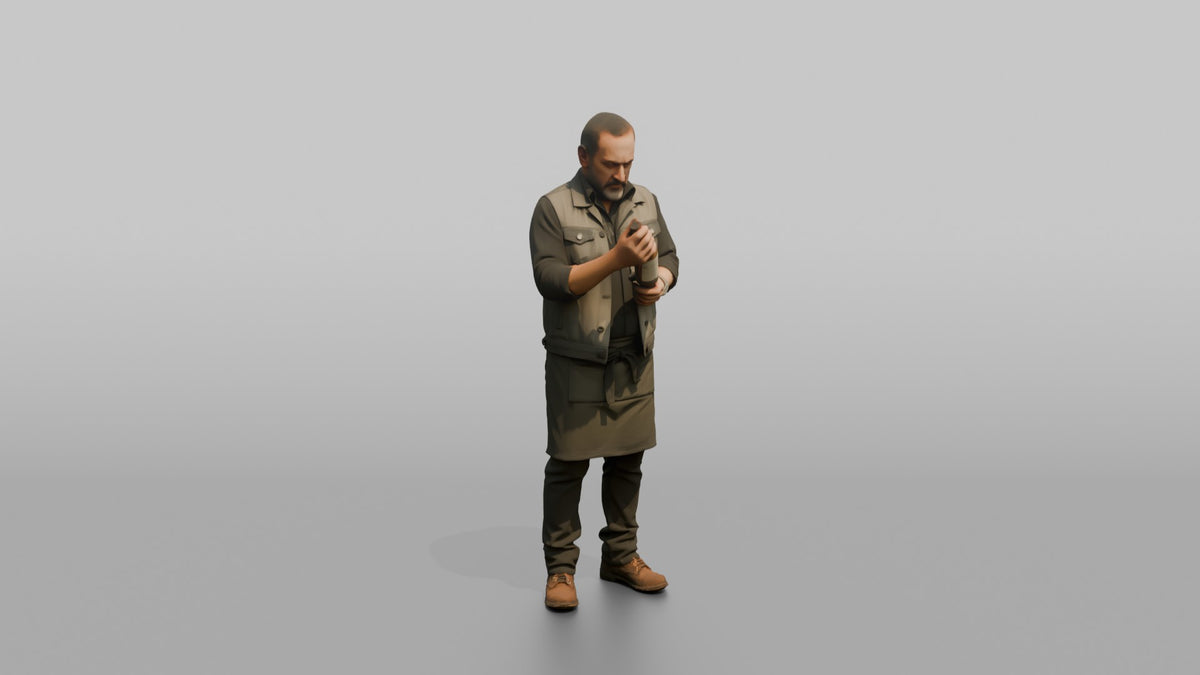 Bartender Man Holding A Bottle, Reading The Label - 3D character model