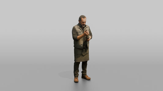 Bartender Man Holding A Bottle, Reading The Label - 3D character model