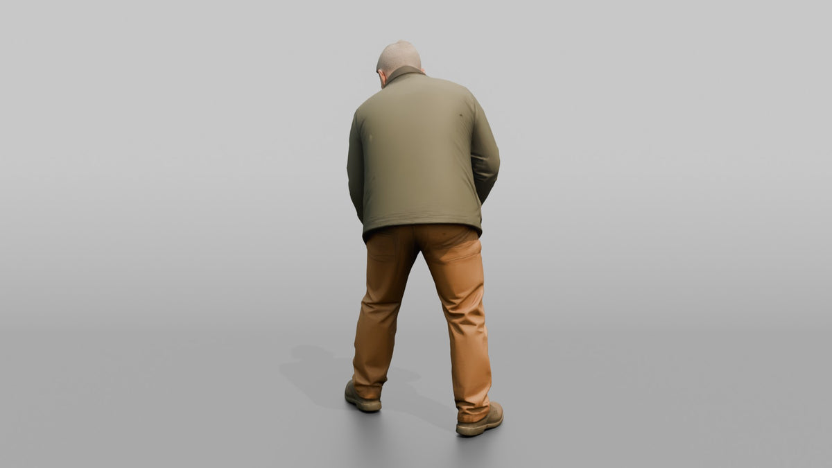 Farmer Holding Grease Gun Servicing Pivot Joint - 3D character model, view 3